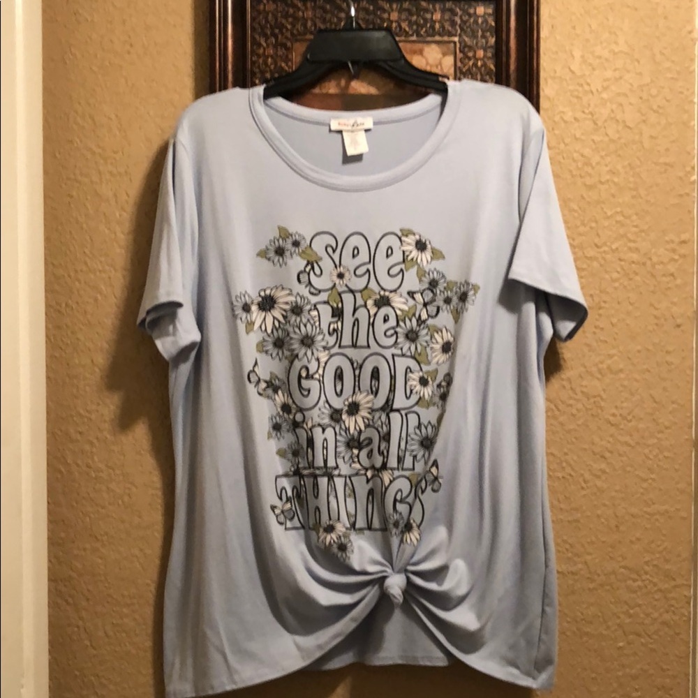 Ruby & Lace Light Blue Graphic Knot-Front Tee. Gently worn.
